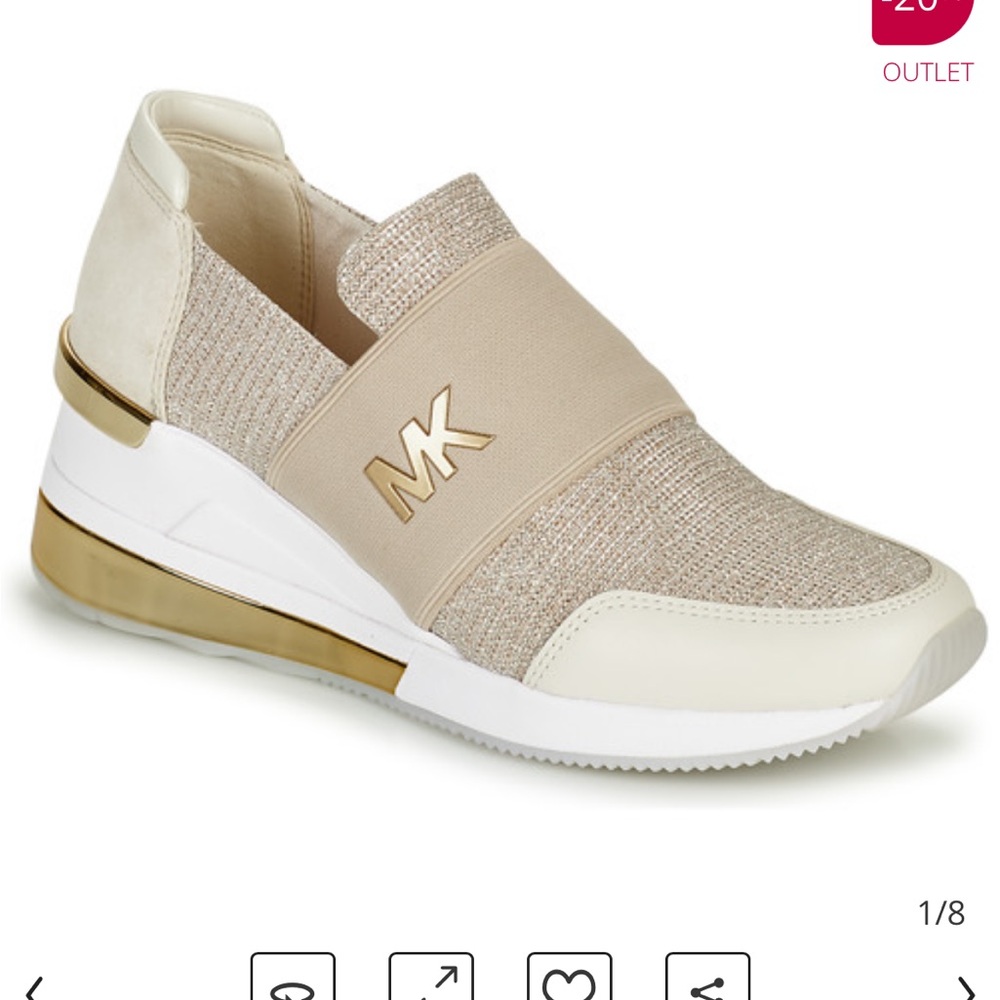 Michael Kors Cream and Gold Slip-On Sneakers with Elastic Band